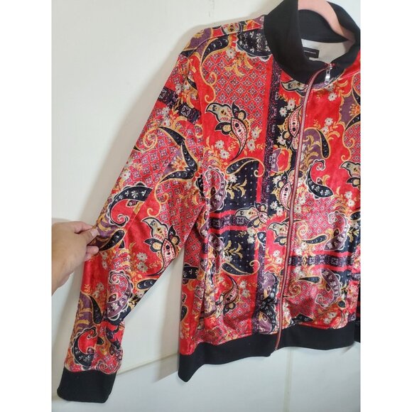 INC International Concepts Jacket Women Size Medium Pockets Red Paisley Zipper - Picture 3 of 15